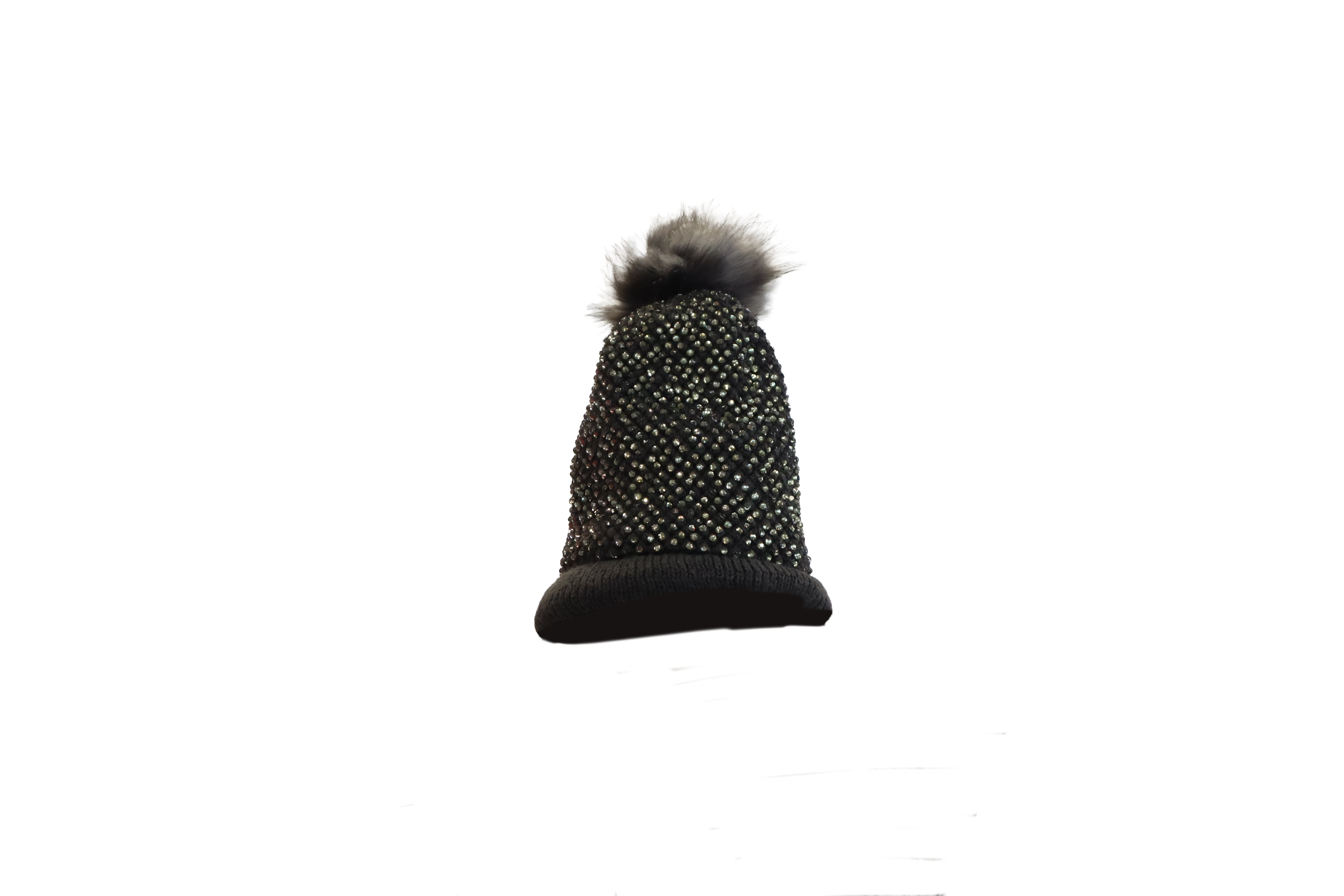 Mütze mit Glitzersteinen und Pompom 